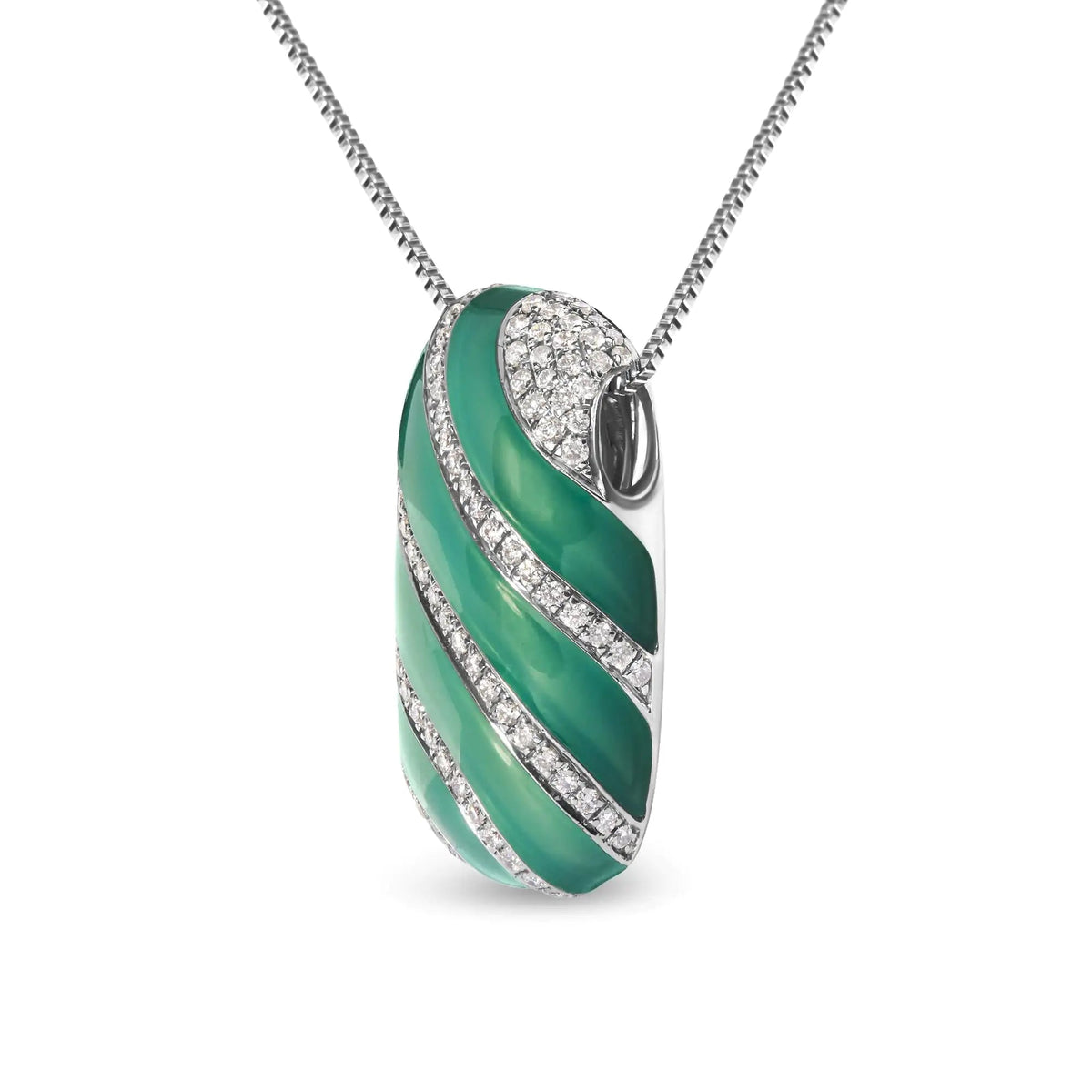 .925 Sterling Silver Turquoise Enamel and 1/2 Cttw Diamond Block 18&quot; Pendant Necklace (F - G Color, VS1 - VS2 Clarity) - Rieworkes