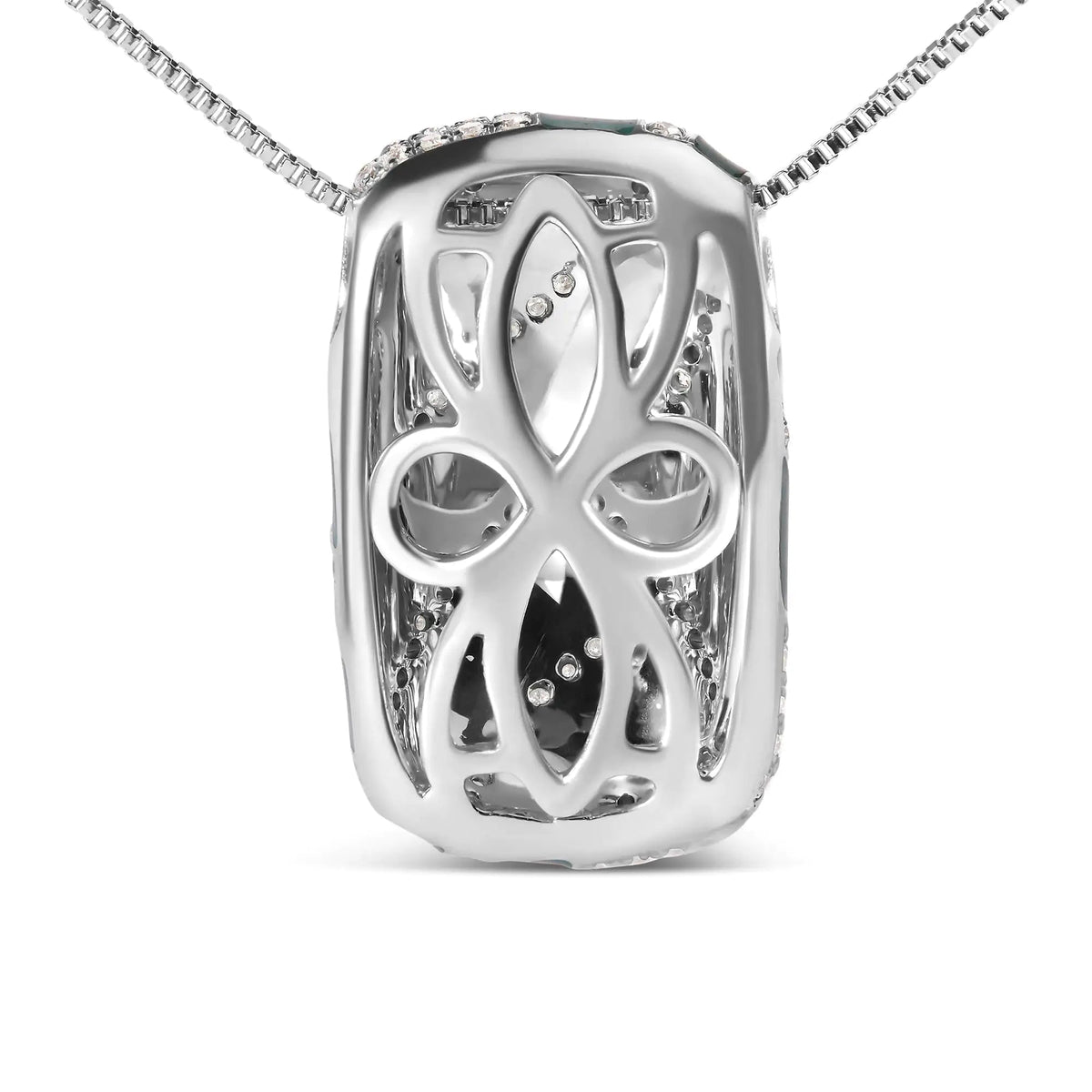 .925 Sterling Silver Turquoise Enamel and 1/2 Cttw Diamond Block 18&quot; Pendant Necklace (F - G Color, VS1 - VS2 Clarity) - Rieworkes