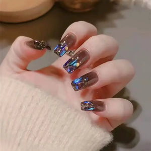 24 Pcs Luxury Purple Starry Short Fake Nails Set