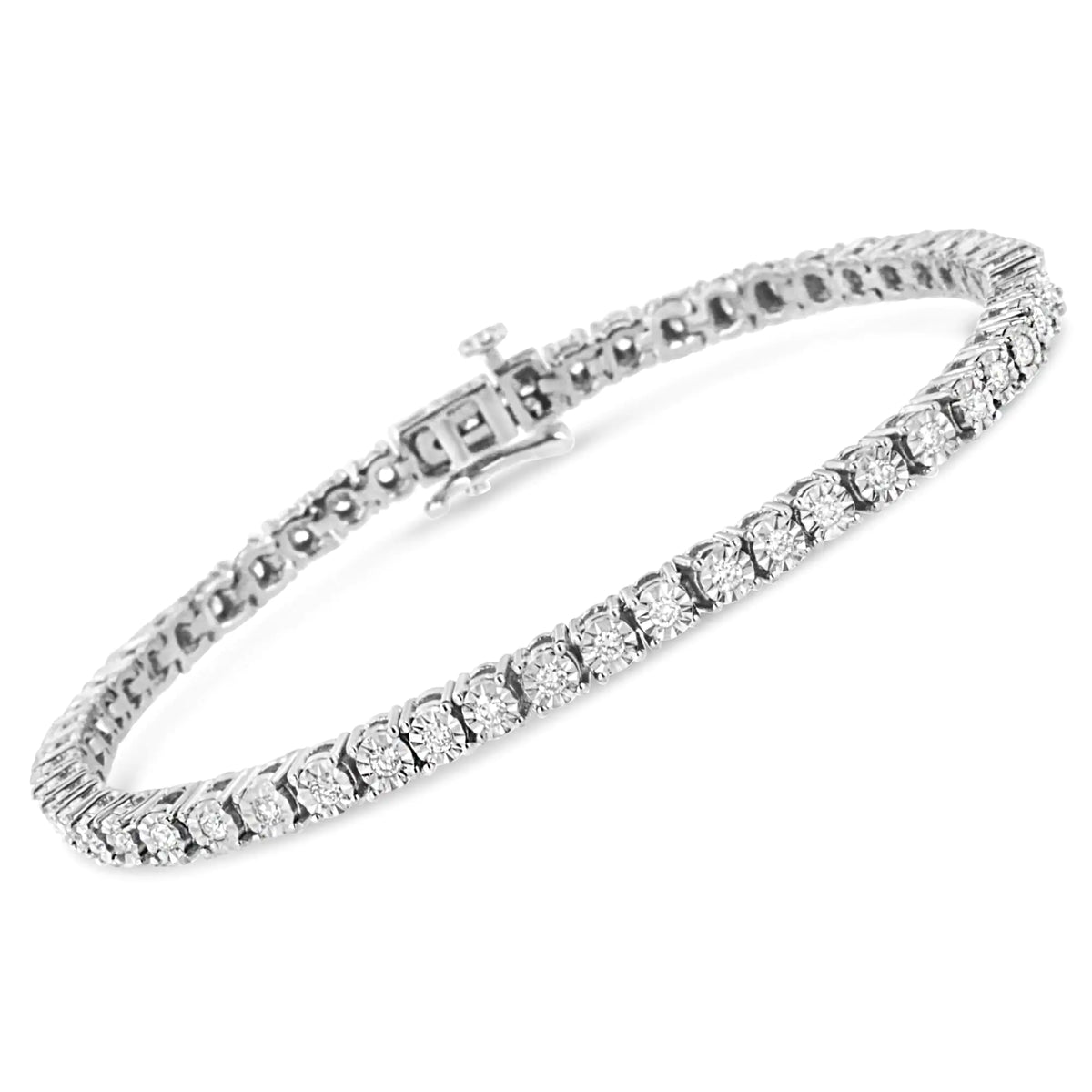 .925 Sterling Silver Lab Grown Diamond Illusion-Set Miracle Plate Tennis Bracelet - 7.25&quot; Inches