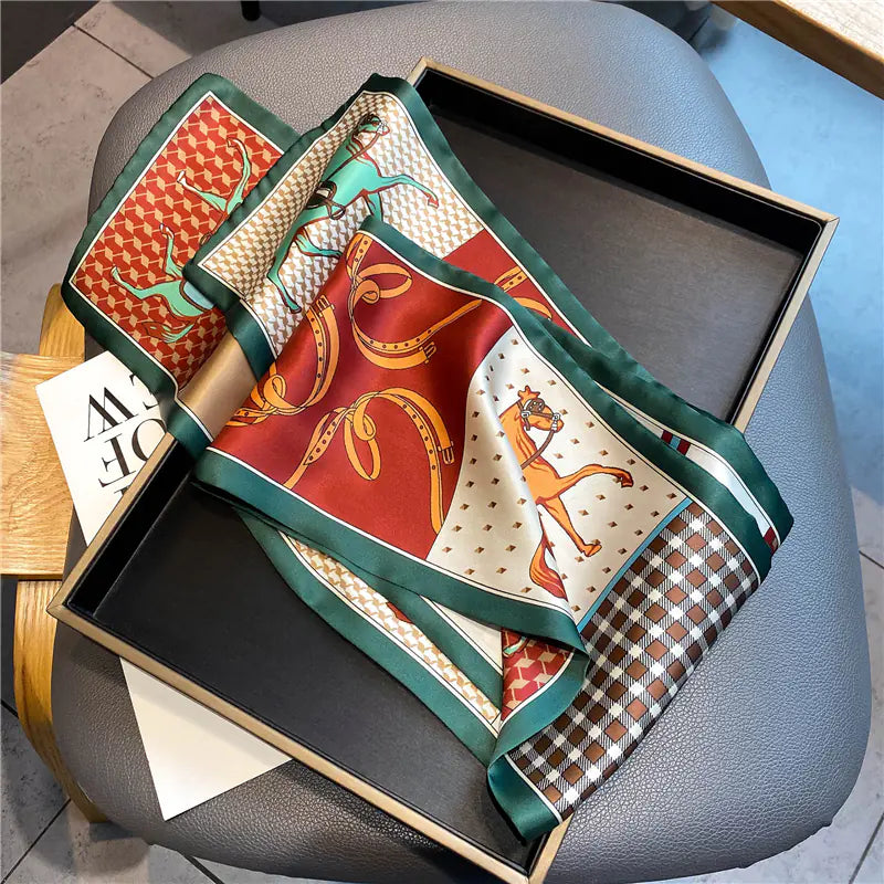 Luxury Plaid Skinny Silk Scarf and Hair Band Set