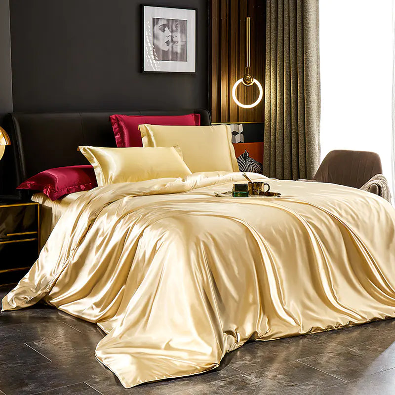 Luxury Silk Bedding Set with Solid Color Duvet Cover