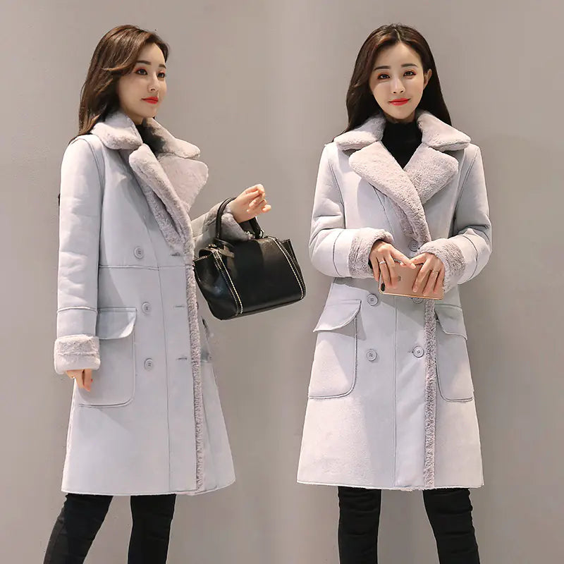 Women's Long Lambswool Coat - Korean Winter Style