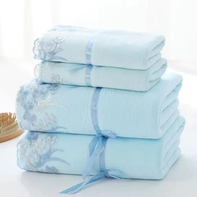 Luxury Lace Embroidery Microfiber Towel Set (1+1 PCS)