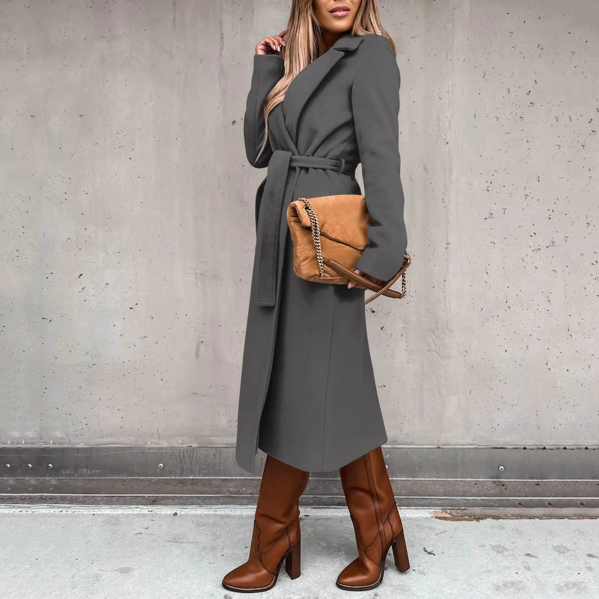 2023 Fall Winter Women&#39;s Long Solid Color Coat