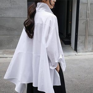 Women's White Loose Fit Irregular Long Sleeve Shirt