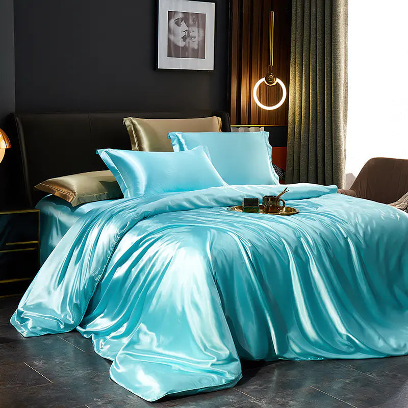 Luxury Silk Bedding Set with Solid Color Duvet Cover