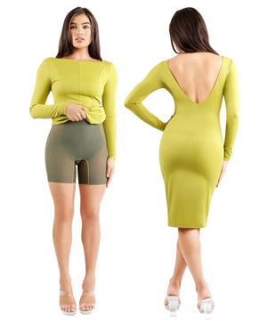 Popilush Shapewear Cocktail Dress Backless Shaper Dress with Built in Shapewear Long Sleeve Cocktail Dresses for Women Dark Green