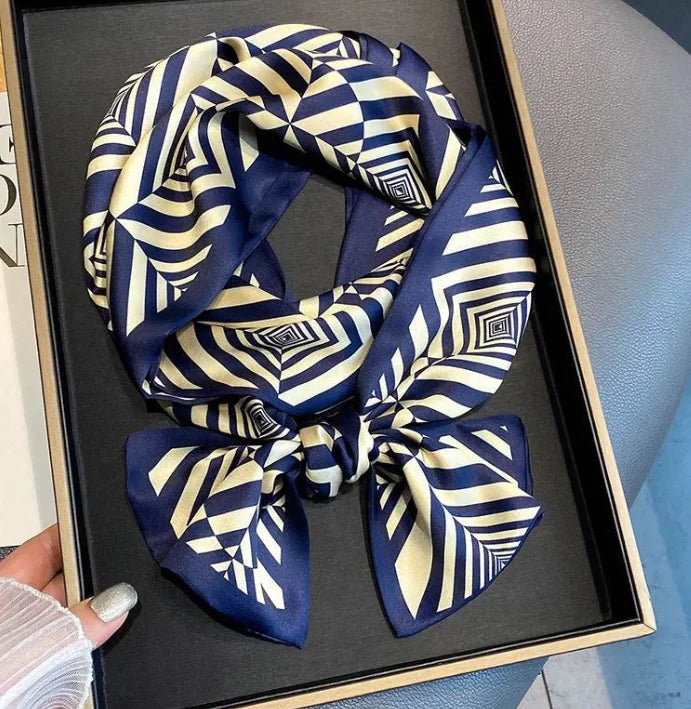 Luxury Plaid Skinny Silk Scarf and Hair Band Set