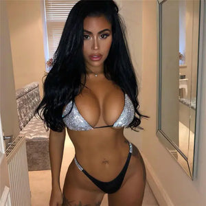 Luxury Women's Bikini Set with Rhinestones and Halter Neck