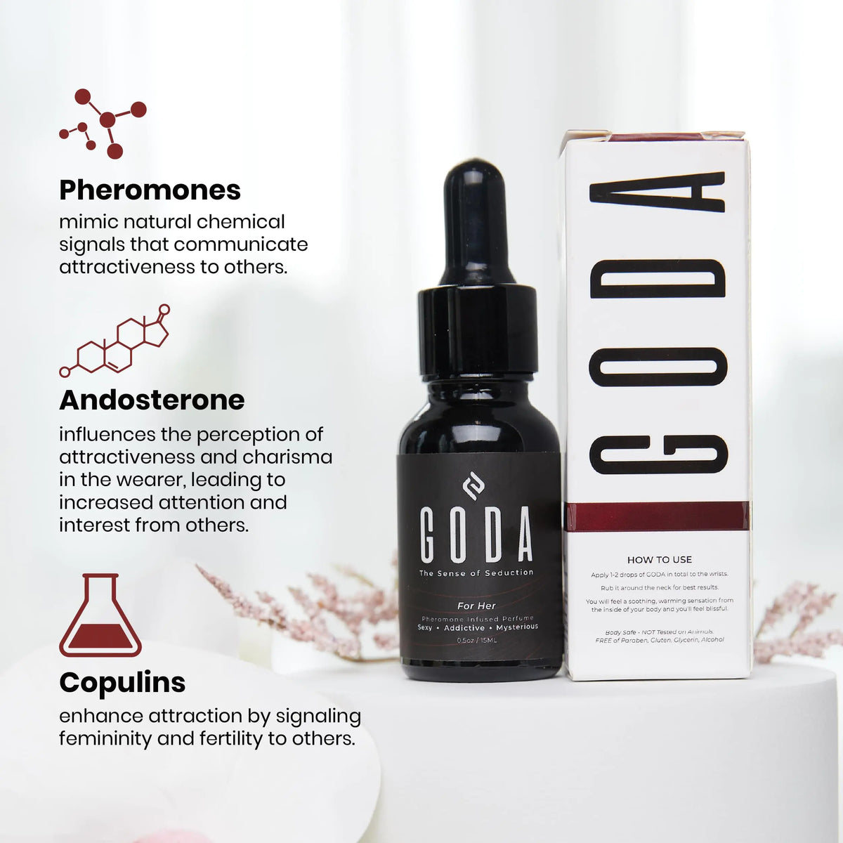 GODA For Her Pheromone Perfume for Women - Long-Lasting Women's Fragrances with Jasmine and Rose - Floral Perfume Oil with Sweet &amp; Spicy Aroma - Vegan &amp; Cruelty-Free Travel Perfume - 15ml/0.50 fl. oz