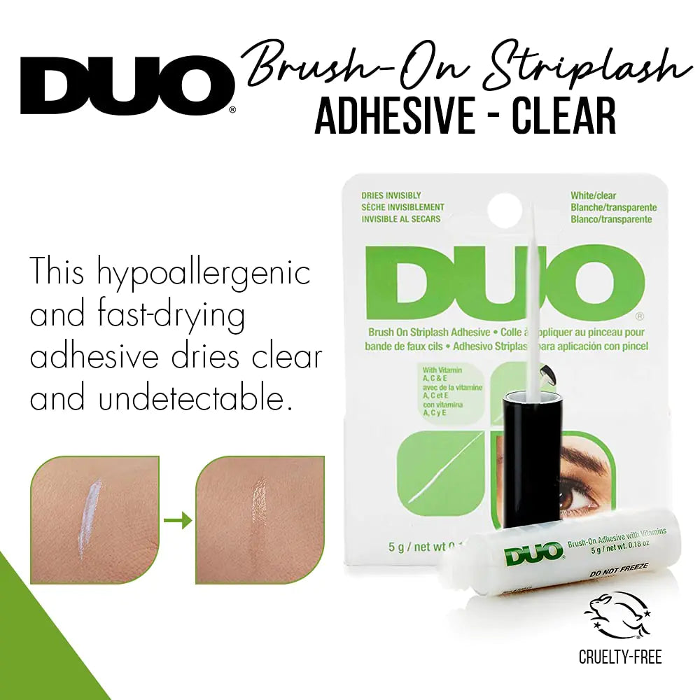 DUO Brush-On Strip Lash Adhesive with Vitamins A, C &amp; E, Clear, Non-Irritating, Fast Drying Lash Glue, Easy to Use, Safe for Sensitive Eyes and Skin, 0.18 oz, 2-Packs 0.18 Ounce (Pack of 2) Clear (Peggable)