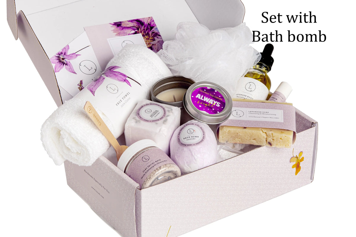 Lizush All Natural Lavender Gift Box with Bath Bomb and Shower Steamer - bath &amp; body products