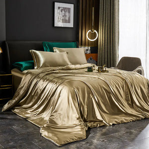 Luxury Silk Bedding Set with Solid Color Duvet Cover