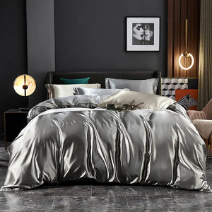 Luxury Silk Bedding Set with Solid Color Duvet Cover