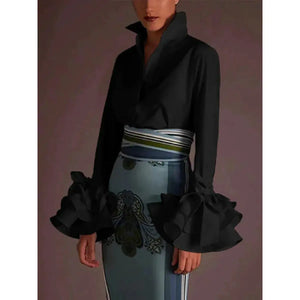 Women's Ruffle Sleeve Slim Shirt