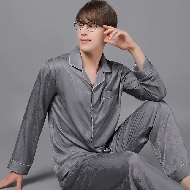 Men's Luxury Silk Satin Pajama Set with Long Sleeves