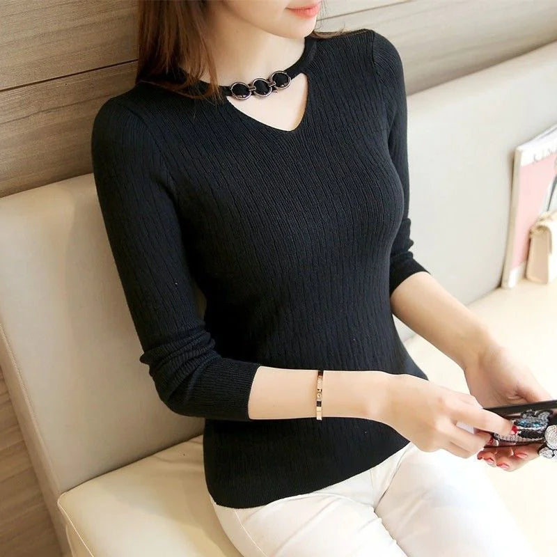 2020 Fall/Winter V-Neck Fitted Long Sleeve Sweater