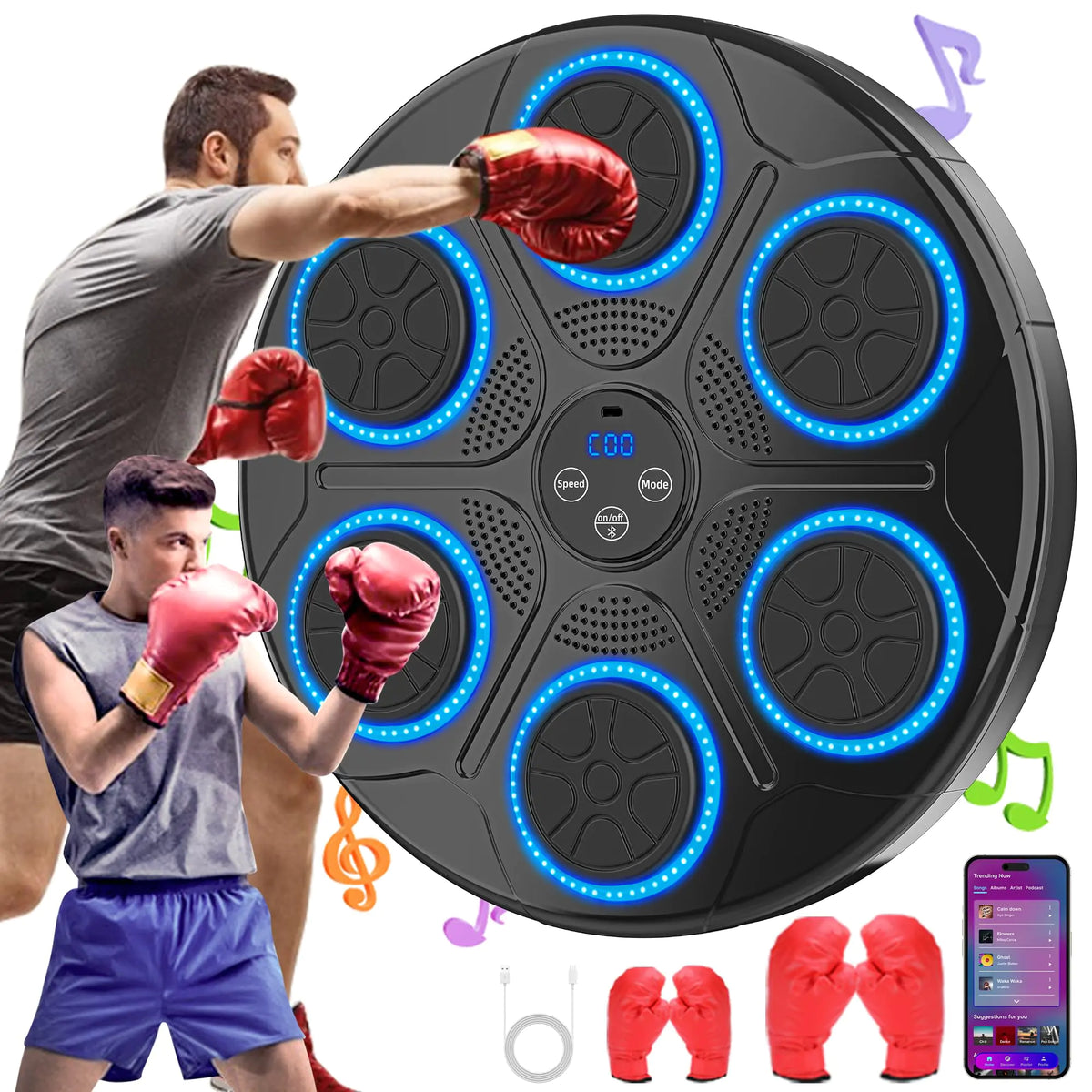 2024 New Smart Music Boxing Machine Bluetooth Boxing Machine with Wall Mounted Boxing Gym Training Equipment Home Workout Boxing Target Machine for Home Indoor(1 Adult Glove1 Child Glove)