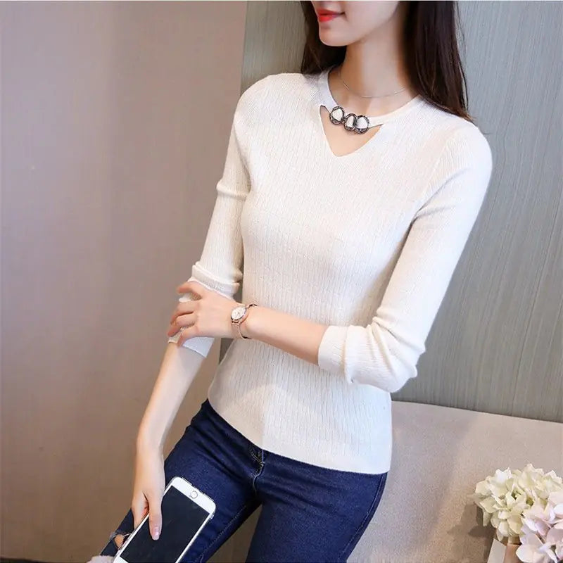 2020 Fall/Winter V-Neck Fitted Long Sleeve Sweater