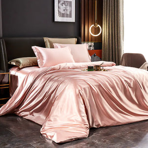 Luxury Silk Bedding Set with Solid Color Duvet Cover