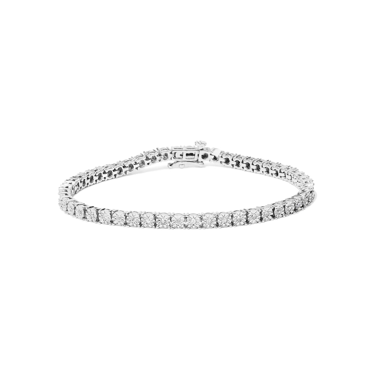 .925 Sterling Silver Lab Grown Diamond Illusion-Set Miracle Plate Tennis Bracelet - 7.25&quot; Inches