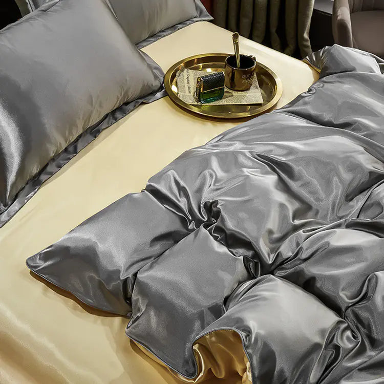 Luxury Silk Bedding Set with Solid Color Duvet Cover