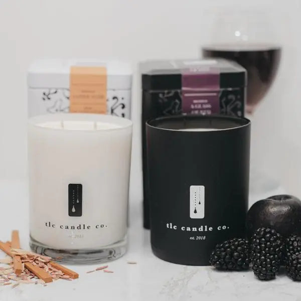 &quot;Date Night&quot; Glass of Red, Blackberry and Bay and Amber Noir, Cedar and Sandalwood Luxury 2-Wick Soy Candle Gift Set