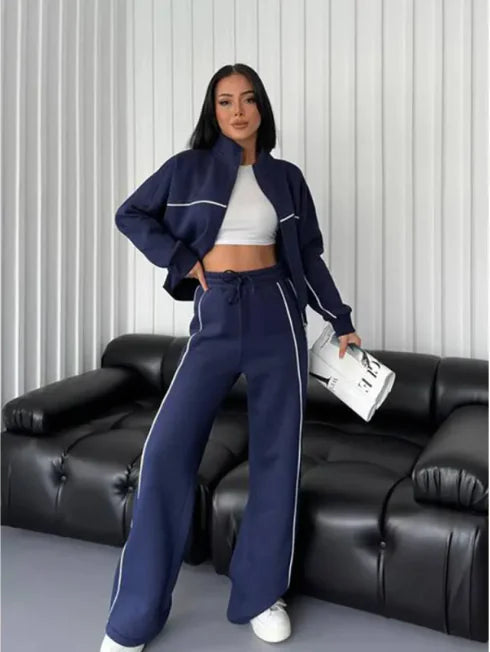 Women's Long Sleeve Half-Turtleneck Cardigan &amp; Trousers Set