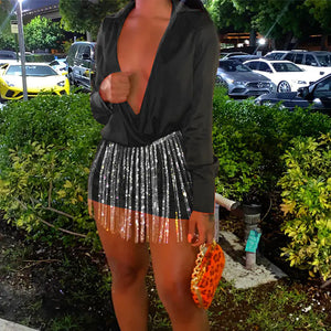 Fashionable Sequin Women's Shirt Dress