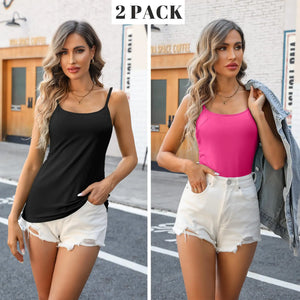 V FOR CITY Cotton Shelf Bra Camisoles Top for Women Adjustable Spaghetti Strap Tank Tops Basic Layer Camis 2 Pack Medium Black/Hot Pink