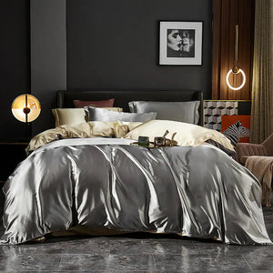 Luxury Silk Bedding Set with Solid Color Duvet Cover