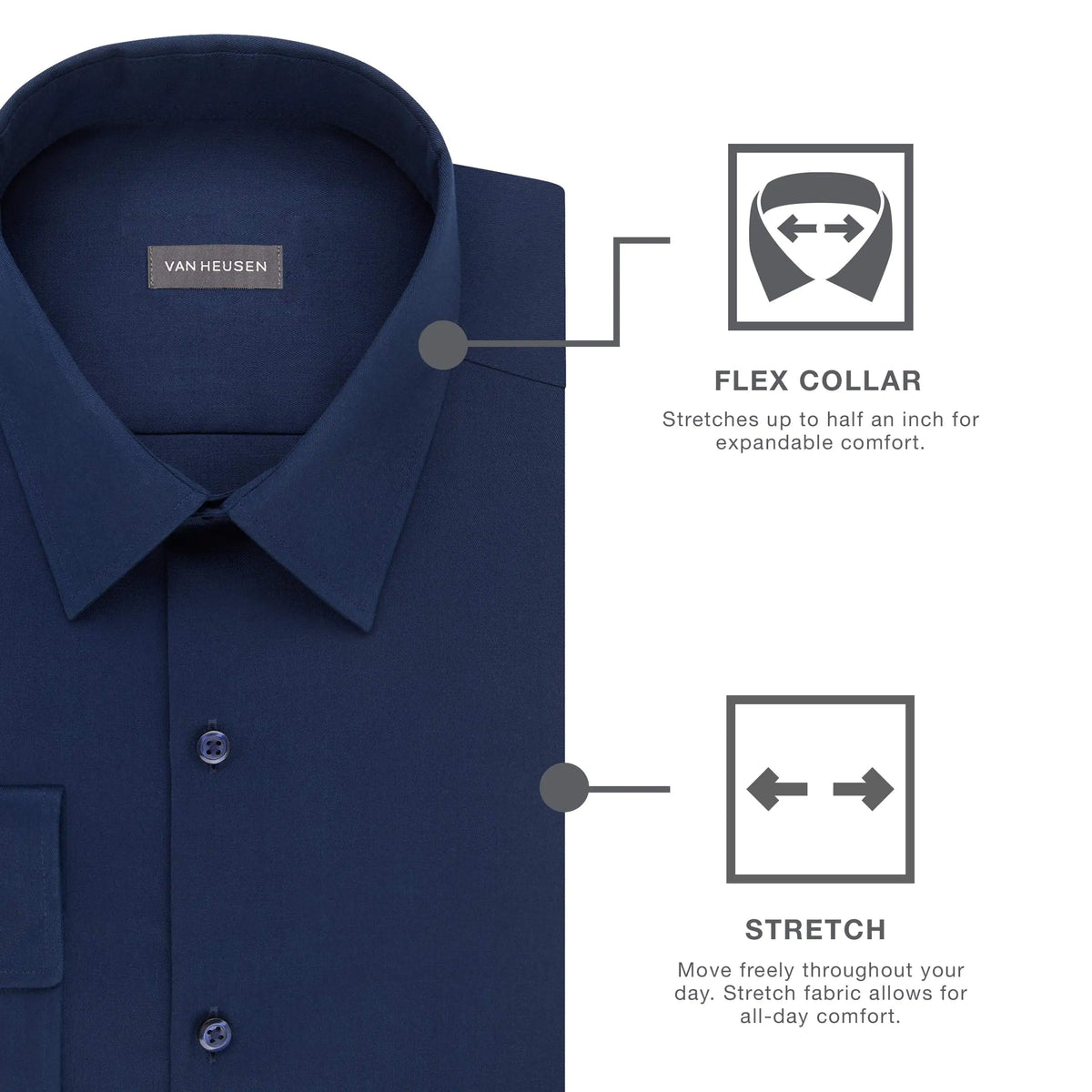 Van Heusen Men's Dress Shirt Slim Fit Flex Collar Stretch Solid 18.5" Neck 32"-33" Sleeve Grey Mist