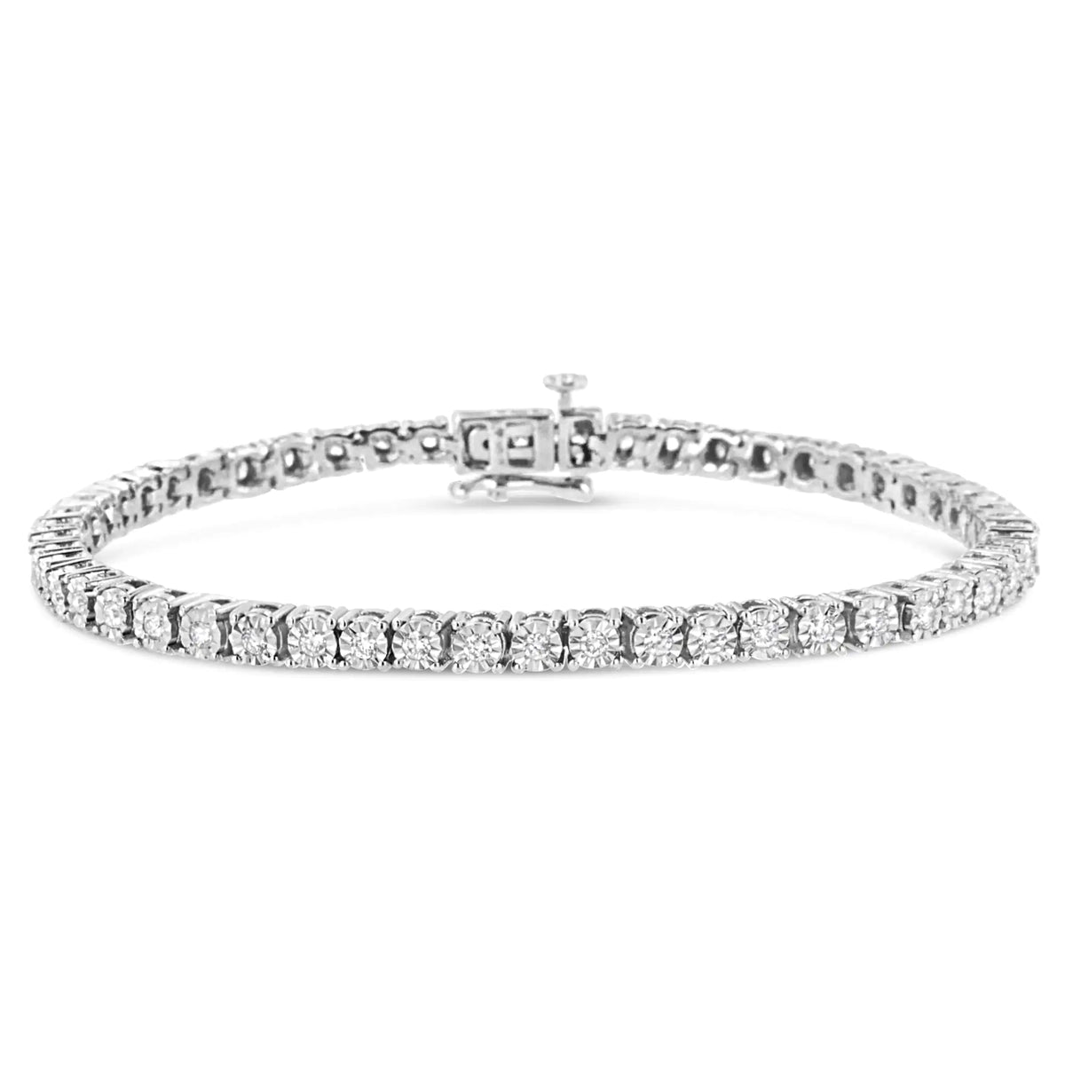 .925 Sterling Silver Lab Grown Diamond Illusion-Set Miracle Plate Tennis Bracelet - 7.25&quot; Inches