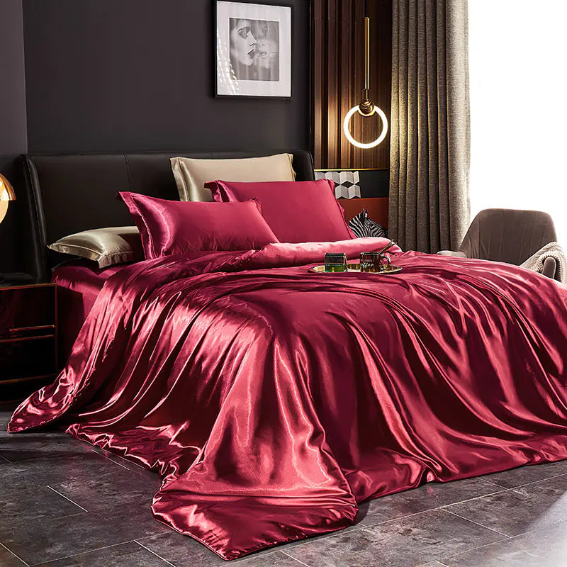 Luxury Silk Bedding Set with Solid Color Duvet Cover