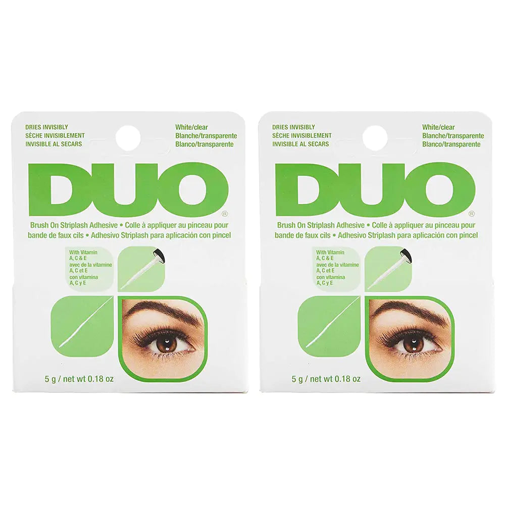 DUO Brush-On Strip Lash Adhesive with Vitamins A, C &amp; E, Clear, Non-Irritating, Fast Drying Lash Glue, Easy to Use, Safe for Sensitive Eyes and Skin, 0.18 oz, 2-Packs 0.18 Ounce (Pack of 2) Clear (Peggable)