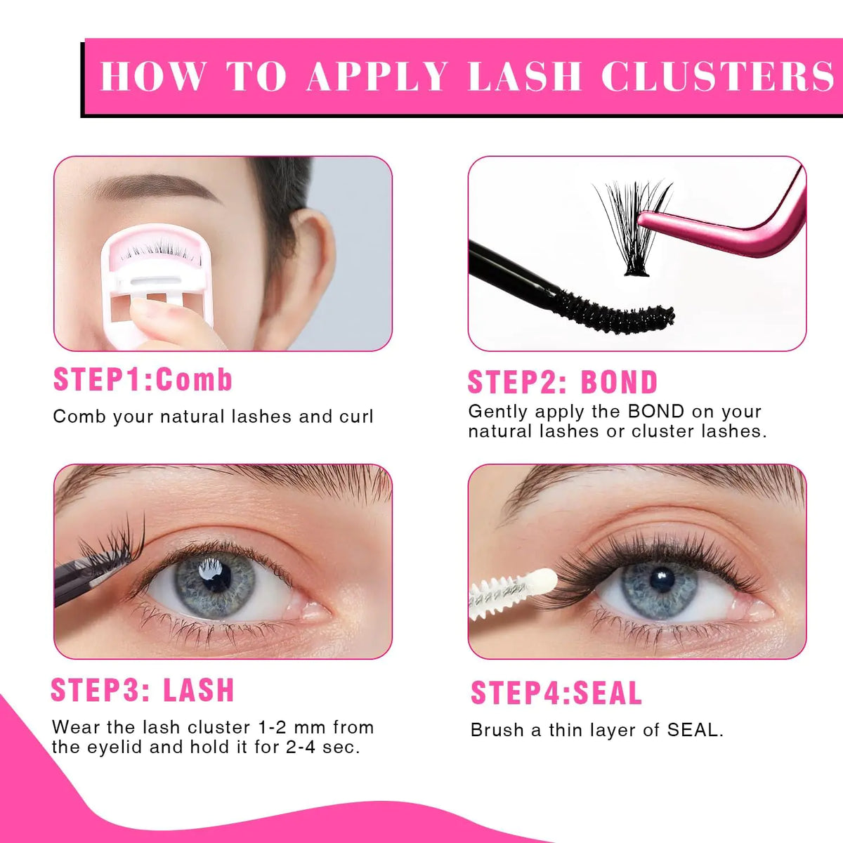 TDANCE Lash Clusters DIY Eyelash Extensions 280 Pcs 40D+50D Cluster Lashes C D Curl Individual Lashes Cluster Reusable Soft &amp; Comfortable DIY Lash Extensions at Home(40D+50D,C Curl,16-20mm) 40D+50D-Long-C