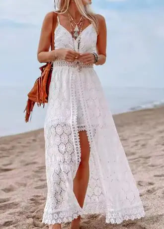 White Boho Lace Maxi Dress
