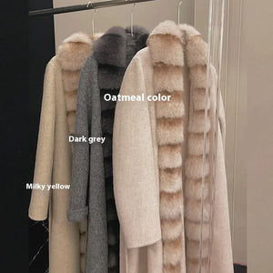 Alpaca Fleece Coat with Detachable Fox Fur Collar