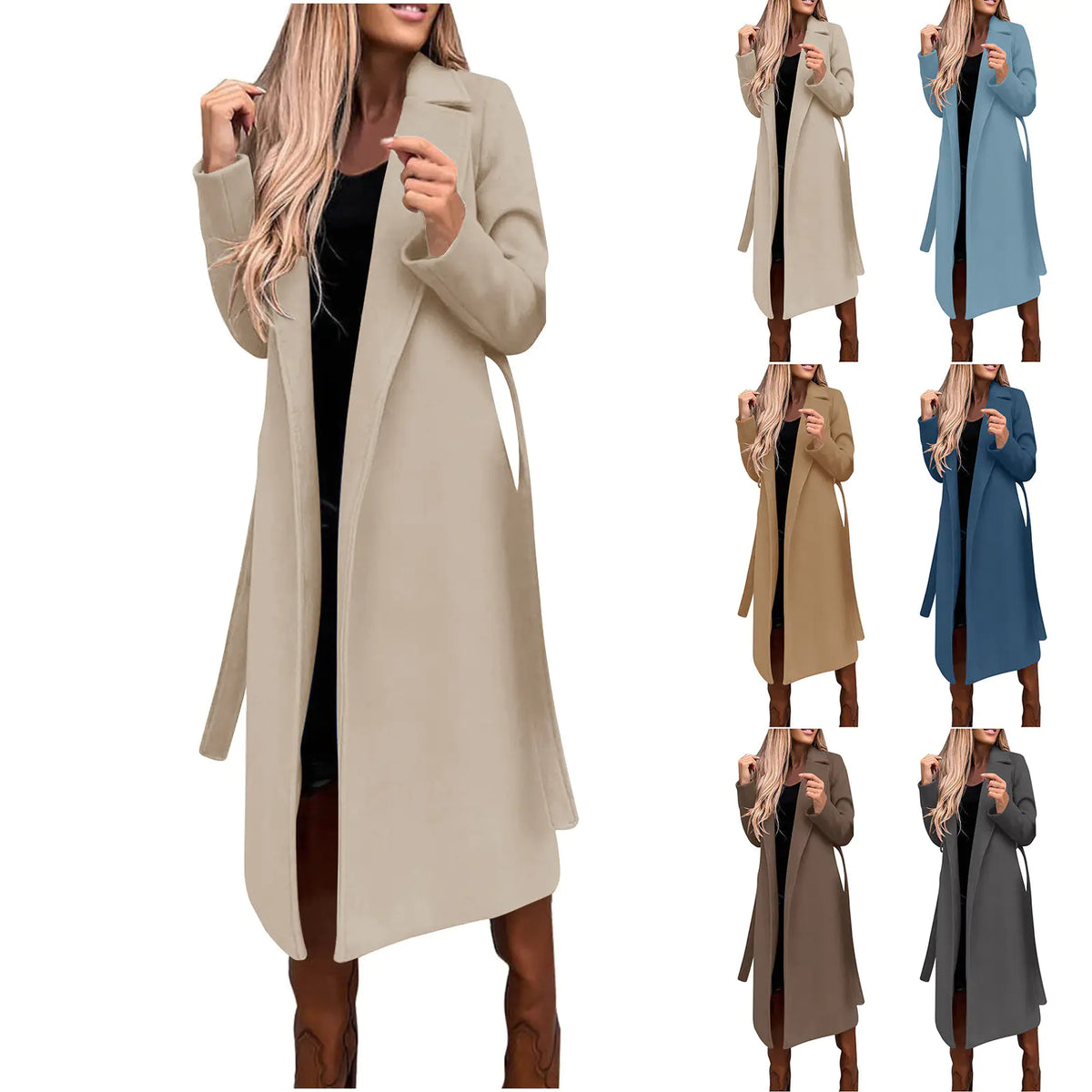2023 Fall Winter Women&#39;s Long Solid Color Coat