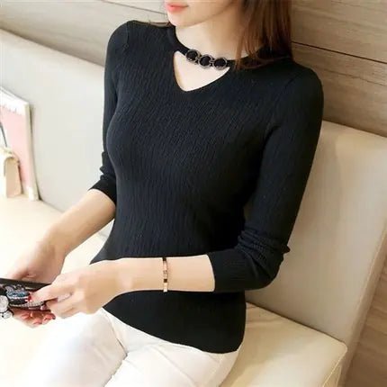 2020 Fall/Winter V-Neck Fitted Long Sleeve Sweater