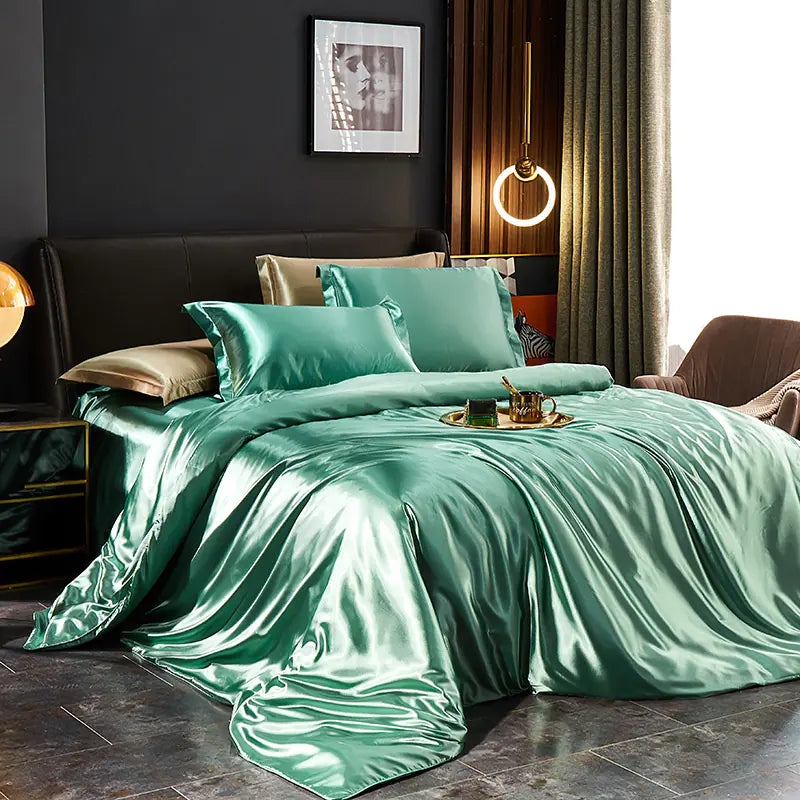Luxury Silk Bedding Set with Solid Color Duvet Cover