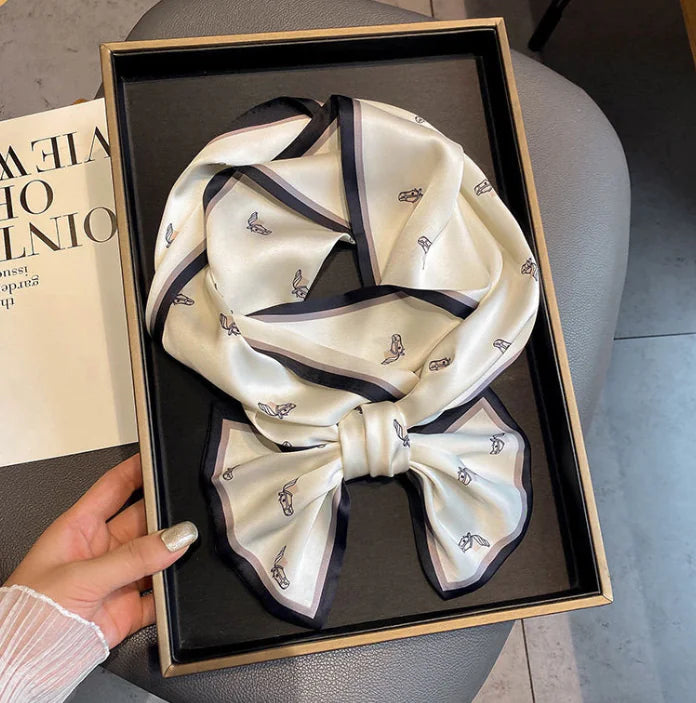 Luxury Plaid Skinny Silk Scarf and Hair Band Set