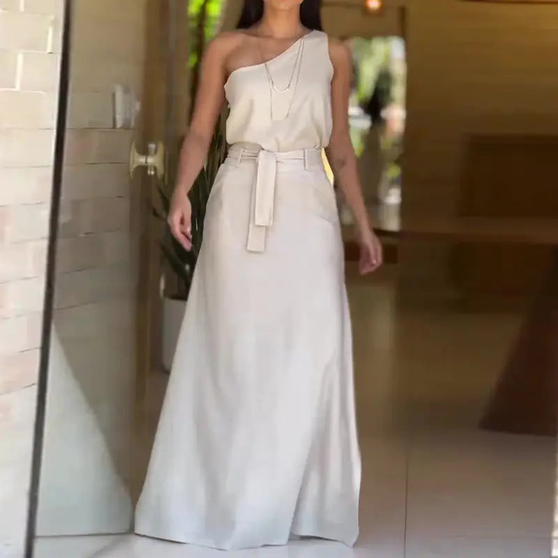 2023 Summer Fashion Solid Color High Waist Skirt Set