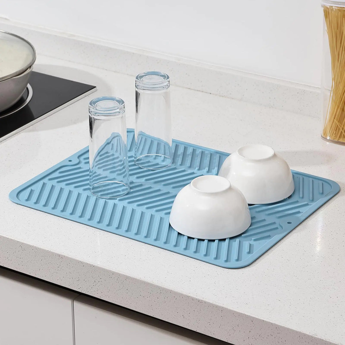 12x16&quot; Silicone Dish Drying Mat Heat Resistant Drying Mat Coffee Machine MatElectric Oven MatAir Fryer MatRefrigerator Liner Sink Mat Non-slip Dish Drainer Mat (BLUE)