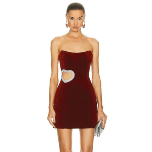 Women's Wine Red Heart Shaped Diamond Tube Top Dress