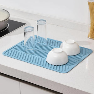 12x16" Silicone Dish Drying Mat Heat Resistant Drying Mat Coffee Machine MatElectric Oven MatAir Fryer MatRefrigerator Liner Sink Mat Non-slip Dish Drainer Mat (BLUE)