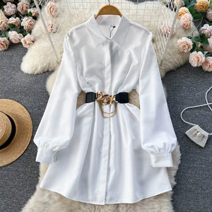 Metal Buckle White Dress Shirt