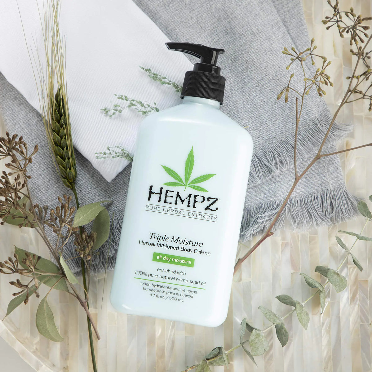 HEMPZ Triple Moisture Body Moisturizer, 17 Oz – Hydrating Lotion Rich with Minerals, Vitamin C, &amp; Hempseed Oil to Nourish &amp; Repair Extremely Dry or Sensitive Skin for Body 17 Fl Oz (Pack of 1)