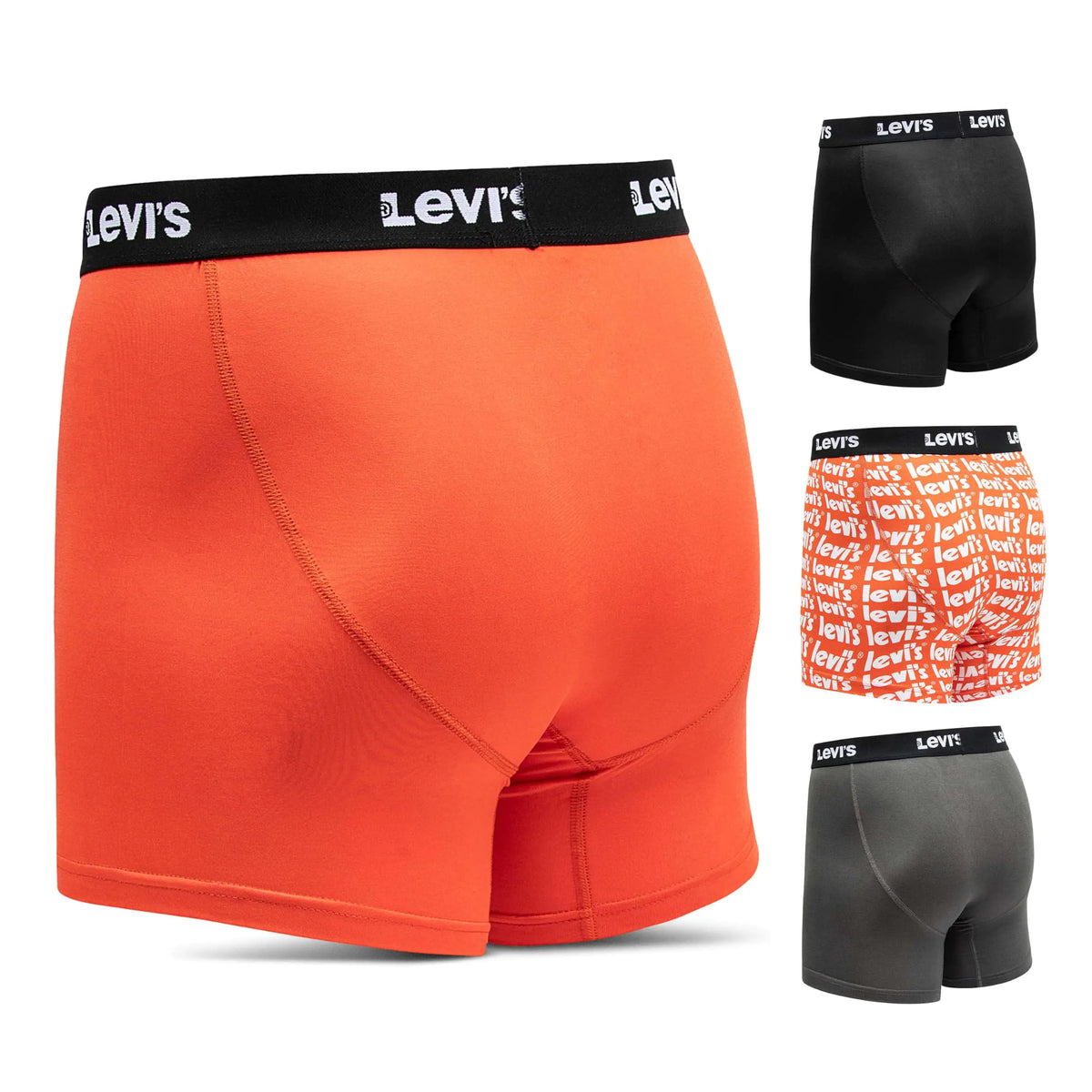 Levi's Mens Underwear Microfiber Boxer Brief for Men Ultra Soft 4 Pack Small Black, Orange, Charcoal. Orange Print
